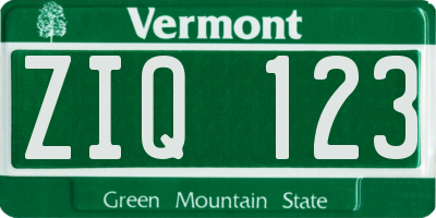 VT license plate ZIQ123