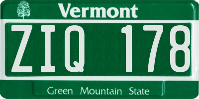 VT license plate ZIQ178