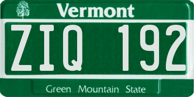 VT license plate ZIQ192