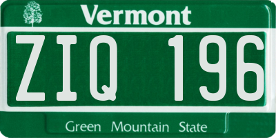 VT license plate ZIQ196