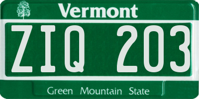 VT license plate ZIQ203