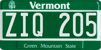 VT license plate ZIQ205