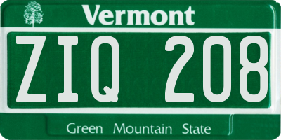 VT license plate ZIQ208