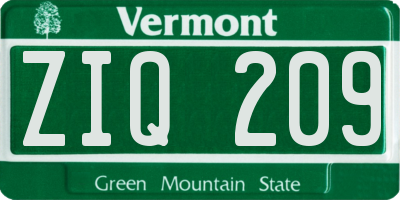 VT license plate ZIQ209