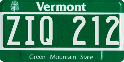 VT license plate ZIQ212