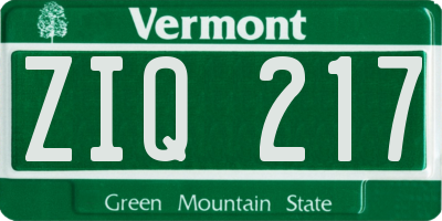 VT license plate ZIQ217
