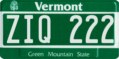 VT license plate ZIQ222