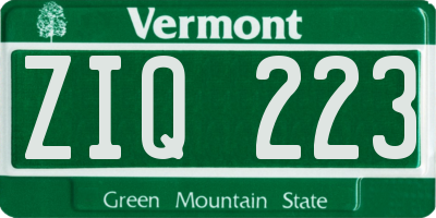 VT license plate ZIQ223