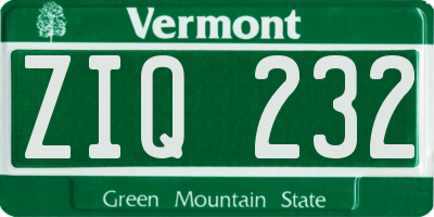 VT license plate ZIQ232