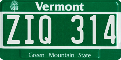 VT license plate ZIQ314