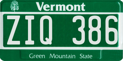 VT license plate ZIQ386