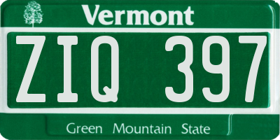 VT license plate ZIQ397