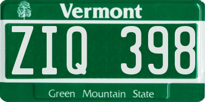 VT license plate ZIQ398