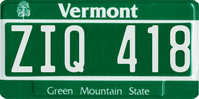 VT license plate ZIQ418