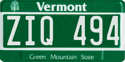 VT license plate ZIQ494