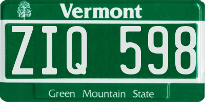 VT license plate ZIQ598