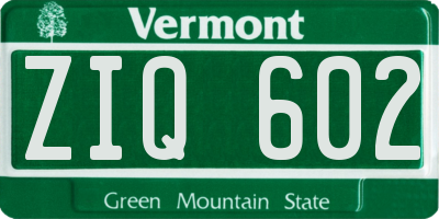 VT license plate ZIQ602