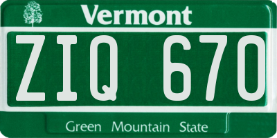 VT license plate ZIQ670