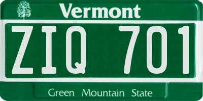 VT license plate ZIQ701