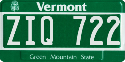 VT license plate ZIQ722