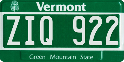 VT license plate ZIQ922