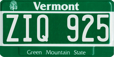 VT license plate ZIQ925