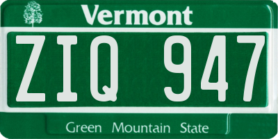 VT license plate ZIQ947