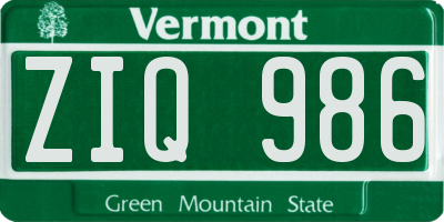 VT license plate ZIQ986