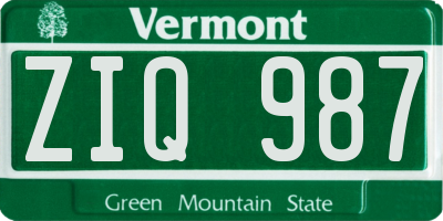 VT license plate ZIQ987