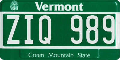 VT license plate ZIQ989
