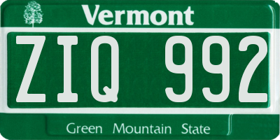 VT license plate ZIQ992