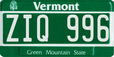 VT license plate ZIQ996