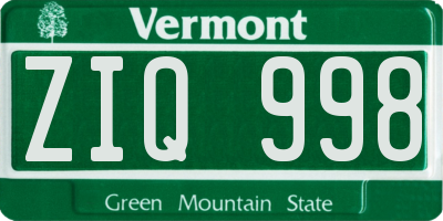 VT license plate ZIQ998
