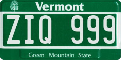 VT license plate ZIQ999