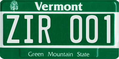 VT license plate ZIR001