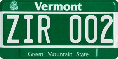 VT license plate ZIR002
