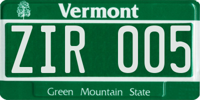 VT license plate ZIR005