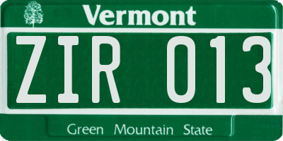 VT license plate ZIR013