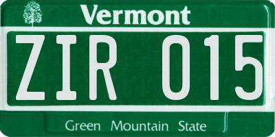 VT license plate ZIR015