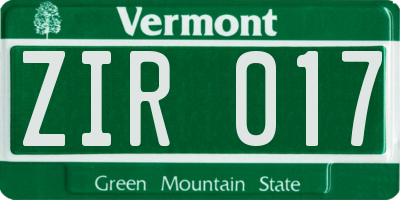 VT license plate ZIR017