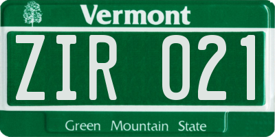 VT license plate ZIR021
