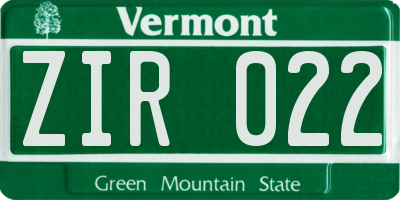 VT license plate ZIR022