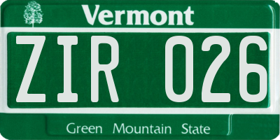 VT license plate ZIR026