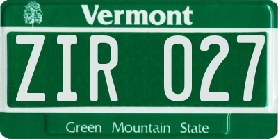 VT license plate ZIR027