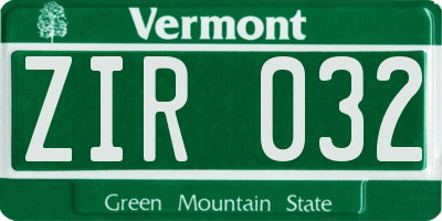 VT license plate ZIR032