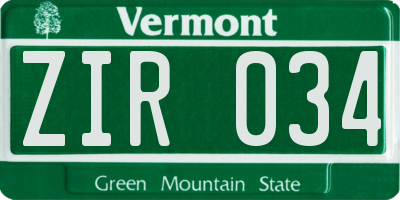 VT license plate ZIR034