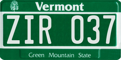 VT license plate ZIR037