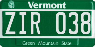 VT license plate ZIR038