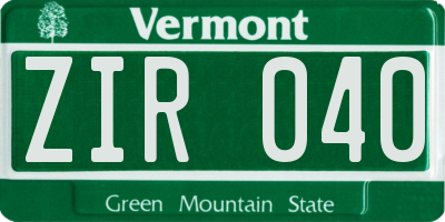 VT license plate ZIR040