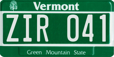 VT license plate ZIR041